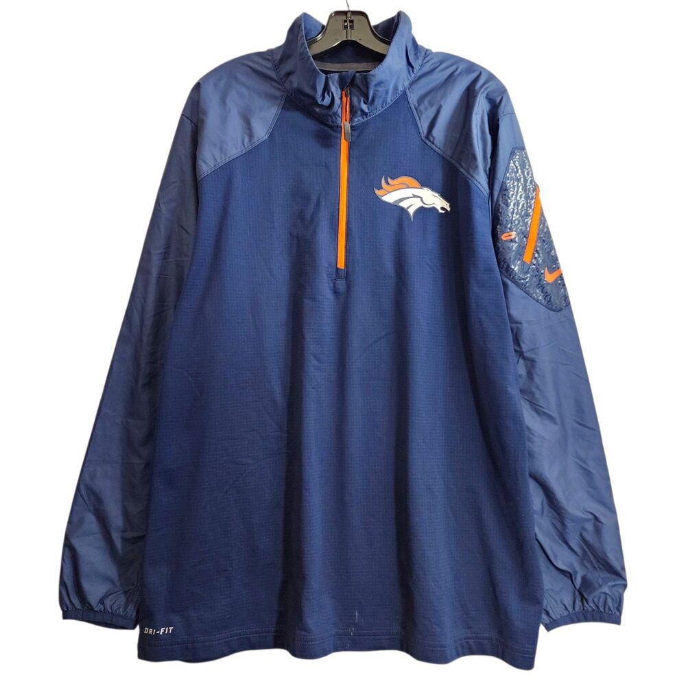 DENVER BRONCOS Jacket Men XL Blue ON FIELD NIKE 1/4 Zip Pullover Windbreaker NFL